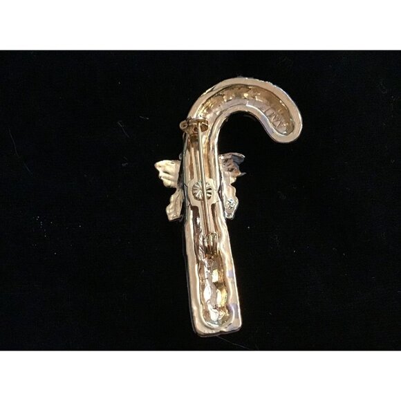 Vintage AAi Gold-Tone Enamel Christmas Candy Cane with Holly leaves  Signed - Picture 6 of 10